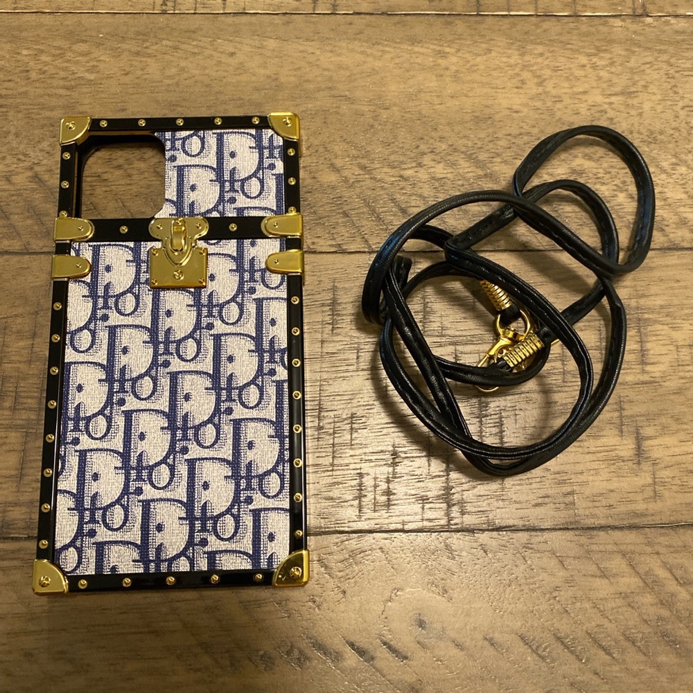 iPhone 11 blue luxury design case with lanyard